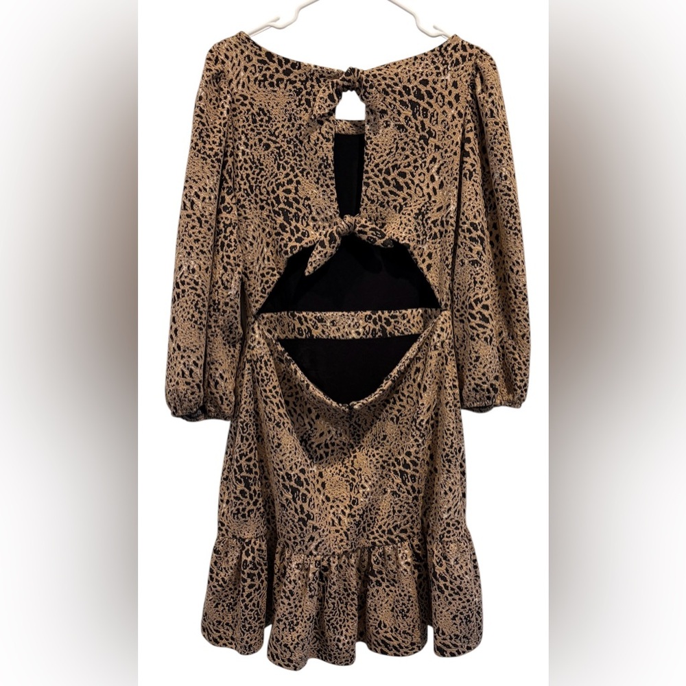 Anthropologie Maeve Animal Print Knit Cut Out Mini Dress - Picture 5 of 8